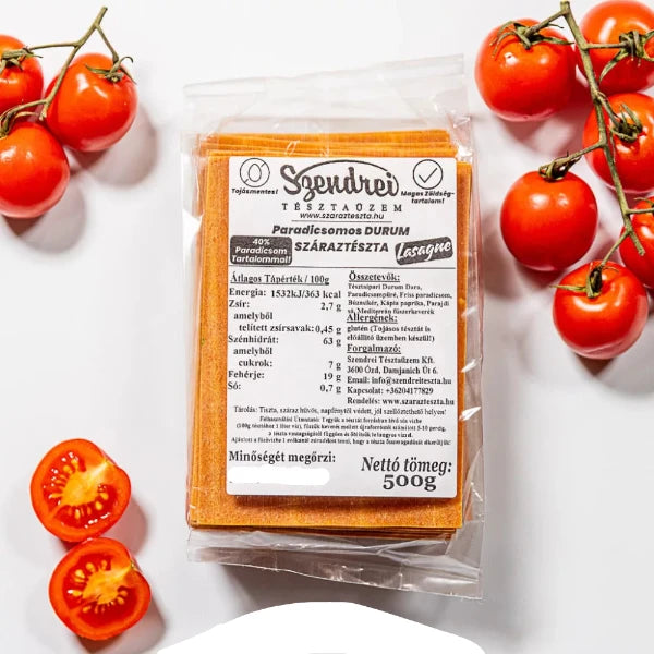 Durum Szendrei Paradicsomos Lasagne Száraztészta 500gr. - 40% zöldségtartalommal