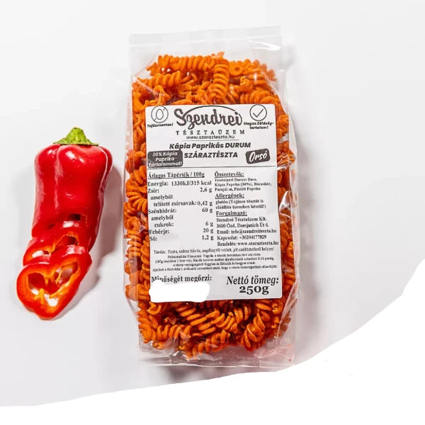 Durum Szendrei Kápia Paprikás Orsó Száraztészta 250gr. - 30% zöldségtartalommal