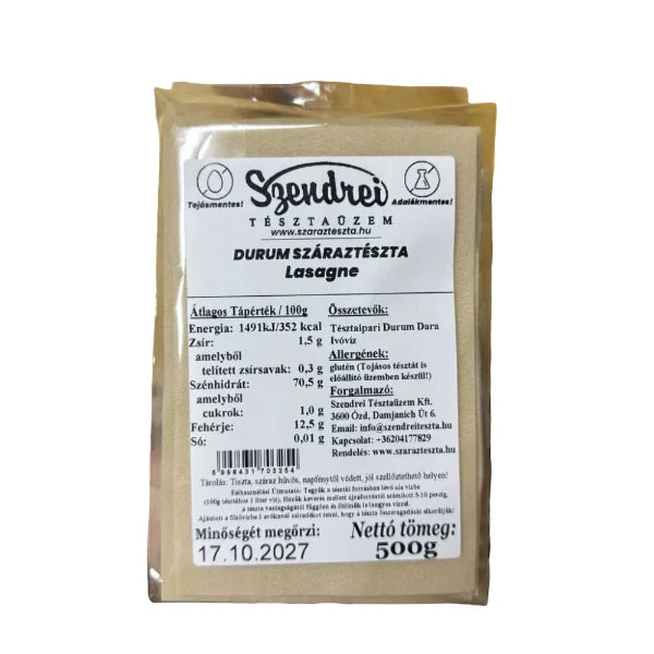 Durum Szendrei Lasagne Száraztészta 500gr.