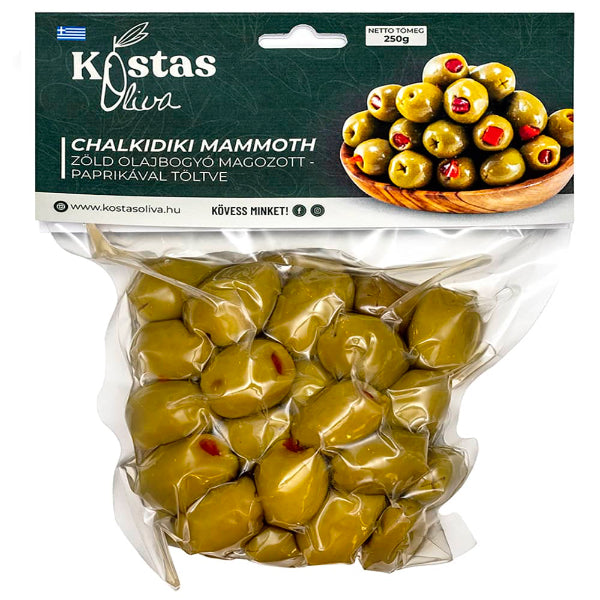 Kostas Oliva Chalkidiki Mammoth zöld olajbogyó paprikával töltve 250 gr