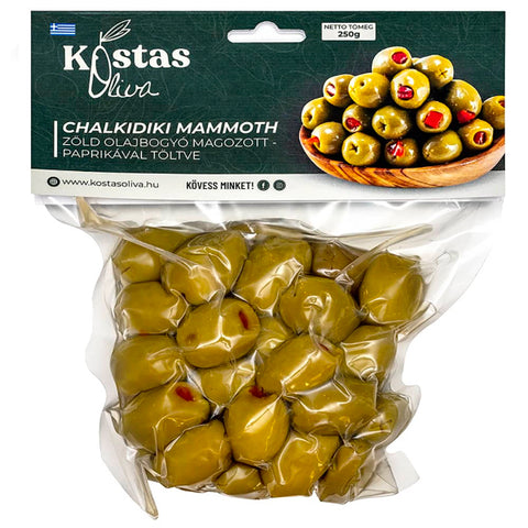 Kostas Oliva Chalkidiki Mammoth zöld olajbogyó paprikával töltve 250 gr