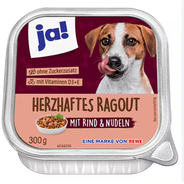 Ja! Nedves kutyaeledel tartalmas ragu marhahússal és tésztával 300g