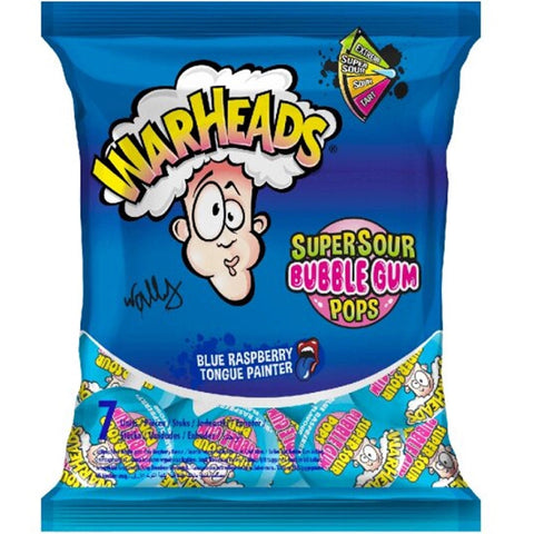 Warheads Supersour Bubble Gum Pops Blue Raspberry 15 gr