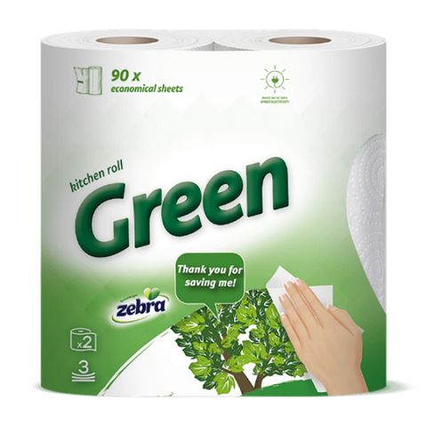 ZEBRA GREEN, Konyhai kéztörlő 3 réteg, 2 tekercs, 180 lap