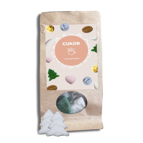 Fenyőfa formára préselt kockacukor – formacukor – Kistáska (20 db) Fehér