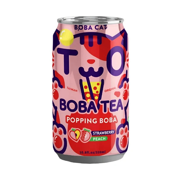 Boba Cat Bubble Tea  Őszibarack-Eper Ízű 320 ml